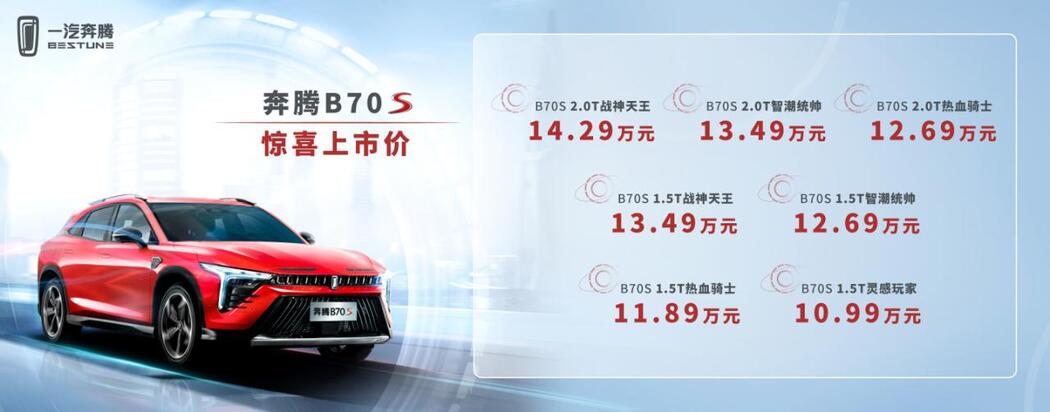 10.99万元起售 轿跑SUV奔腾B70S正式上市