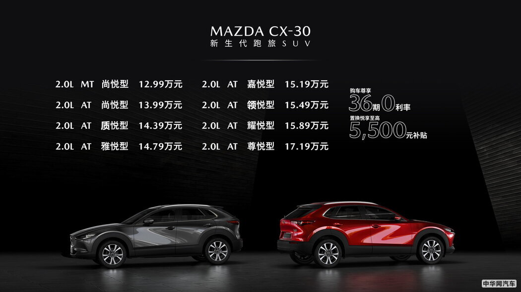 售价12.99-17.19万 马自达CX-30跑旅SUV上市